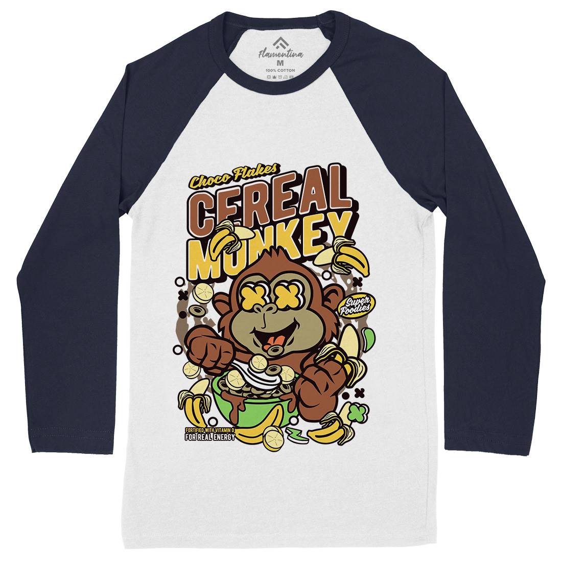 Cereal Monkey Mens Long Sleeve Baseball T-Shirt Food C512