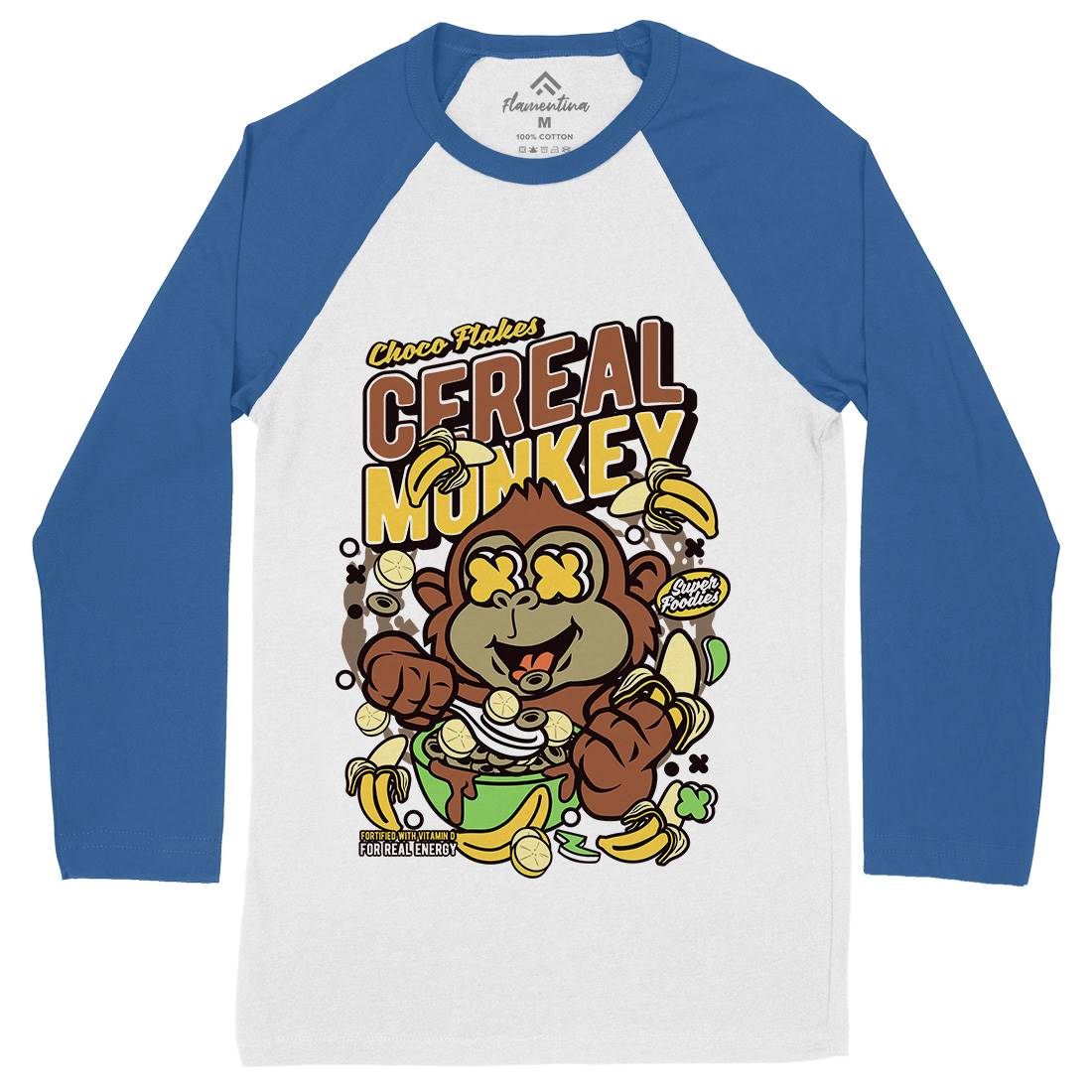 Cereal Monkey Mens Long Sleeve Baseball T-Shirt Food C512