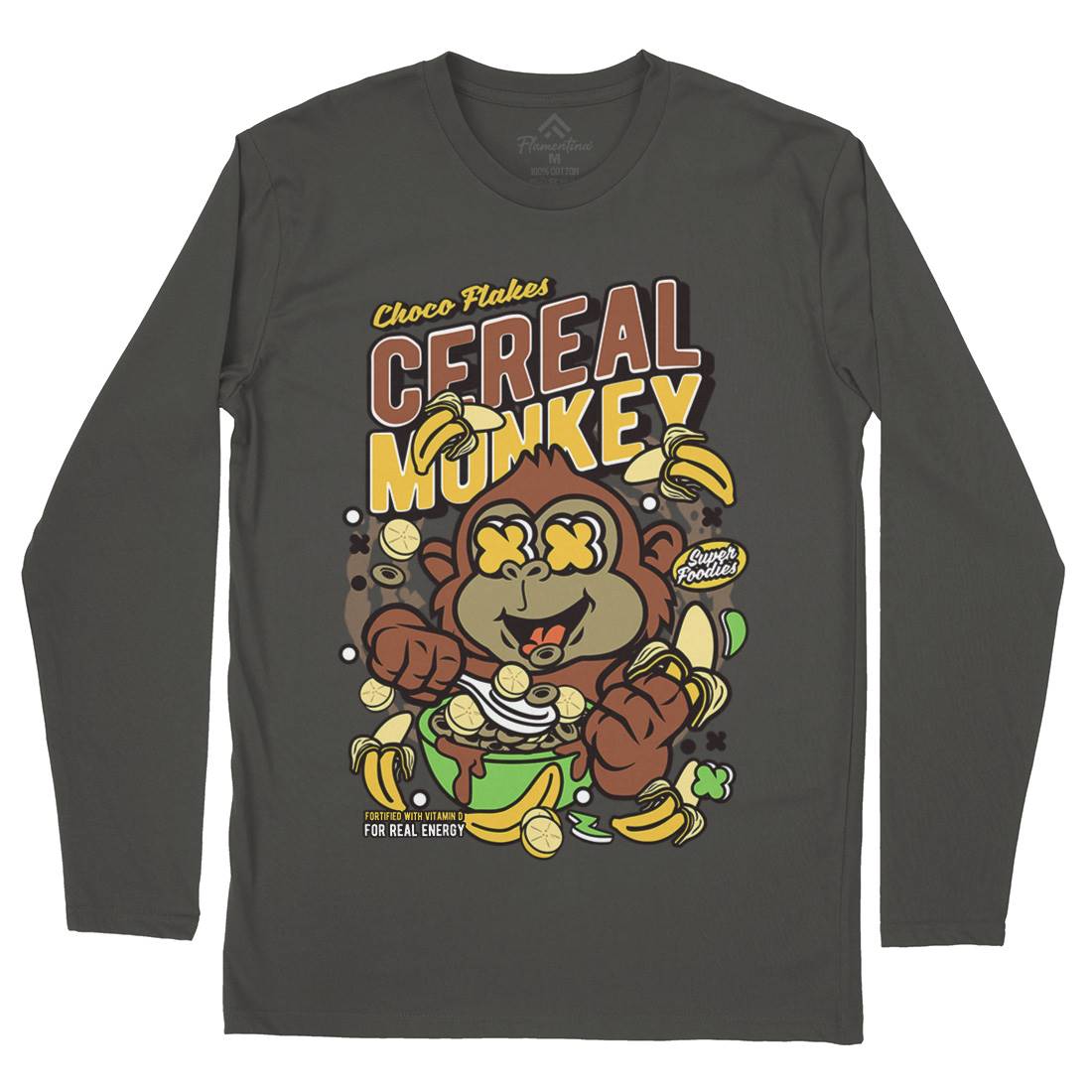 Cereal Monkey Mens Long Sleeve T-Shirt Food C512