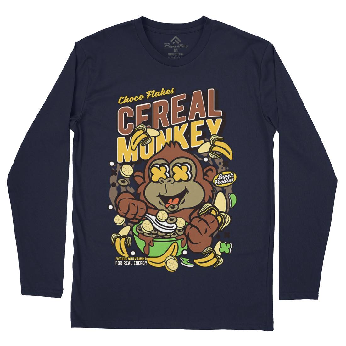 Cereal Monkey Mens Long Sleeve T-Shirt Food C512