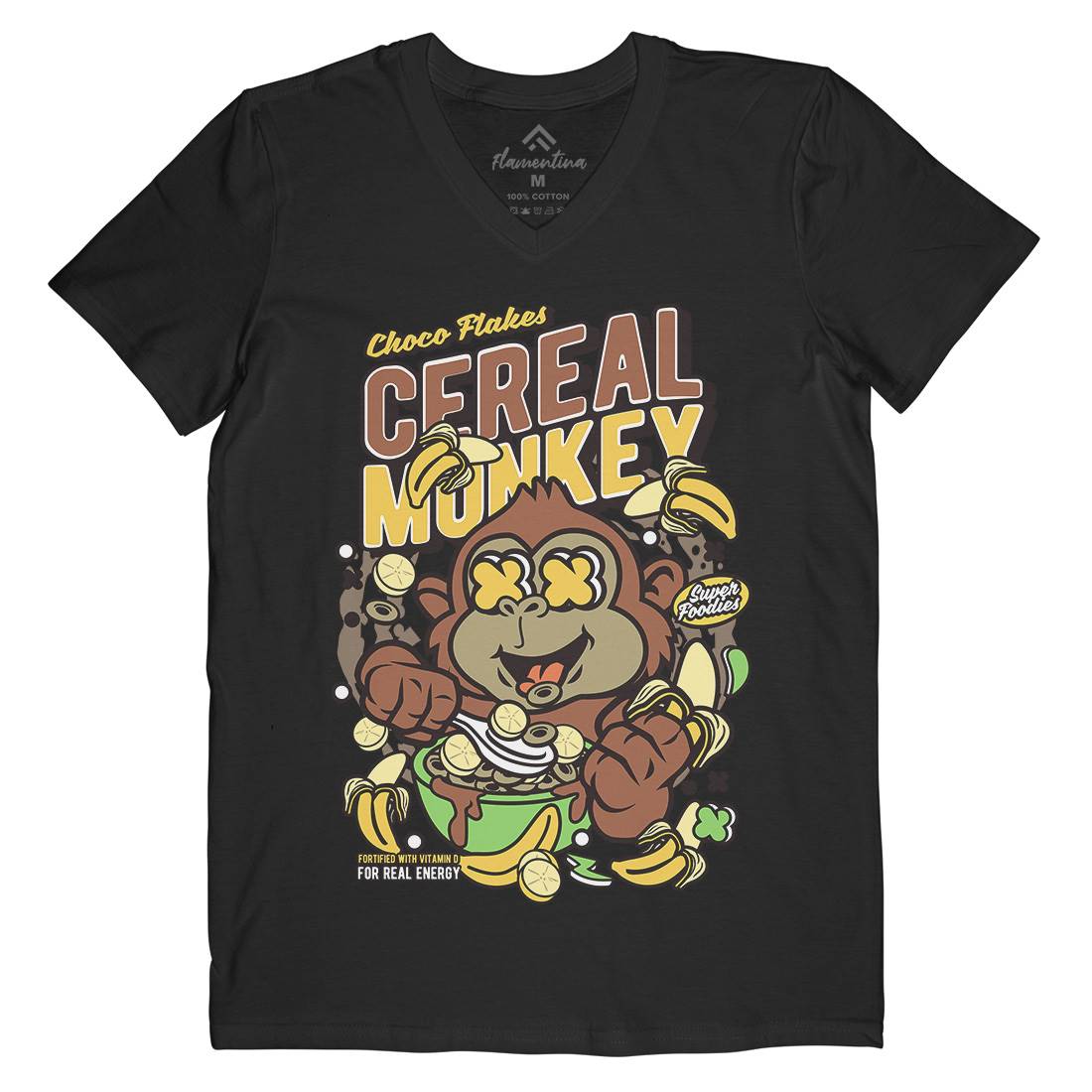 Cereal Monkey Mens Organic V-Neck T-Shirt Food C512