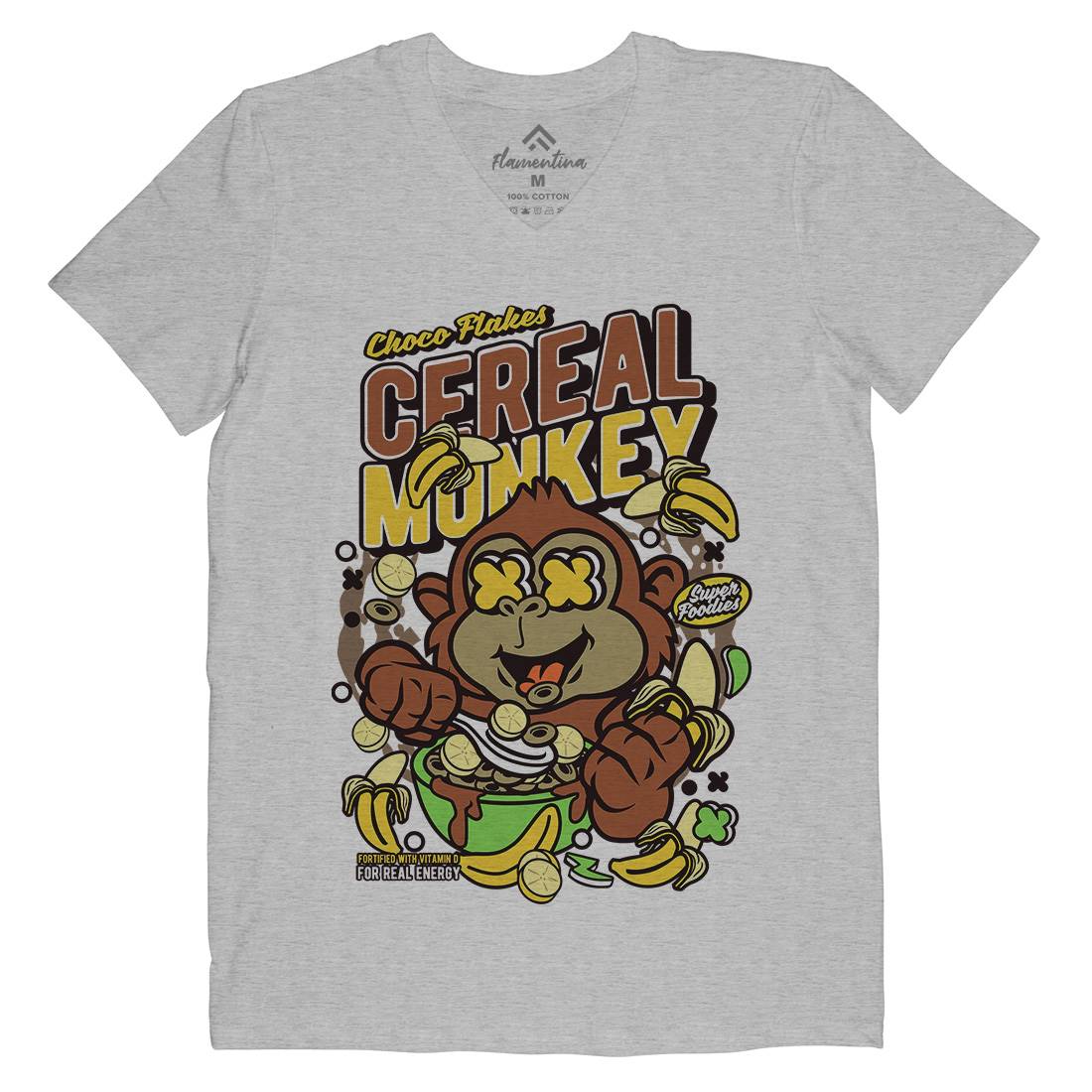 Cereal Monkey Mens Organic V-Neck T-Shirt Food C512
