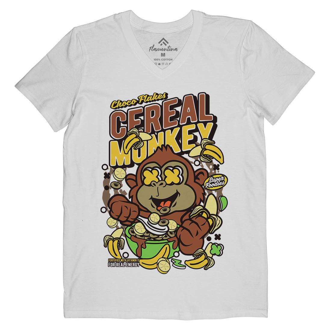 Cereal Monkey Mens V-Neck T-Shirt Food C512