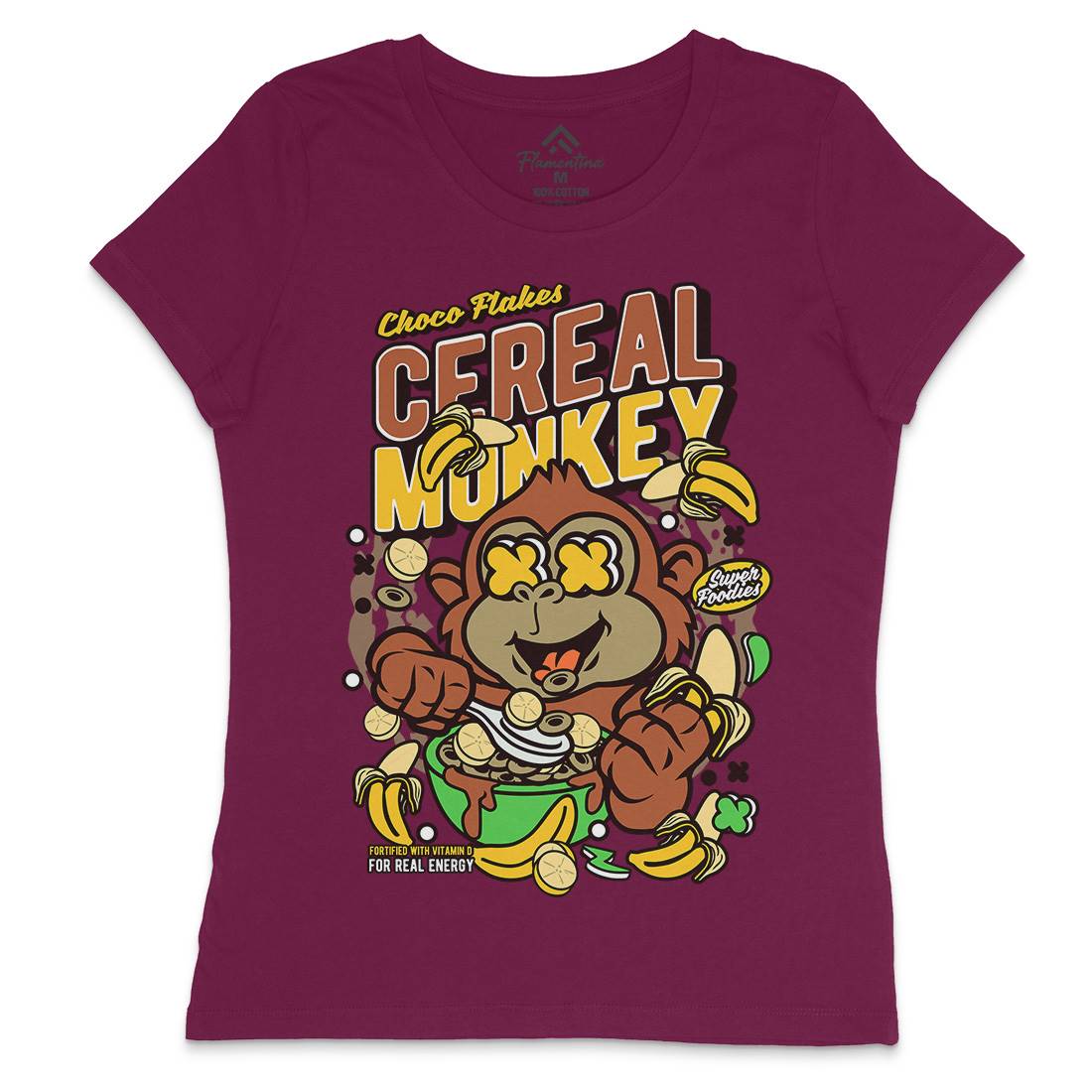 Cereal Monkey Womens Crew Neck T-Shirt Food C512