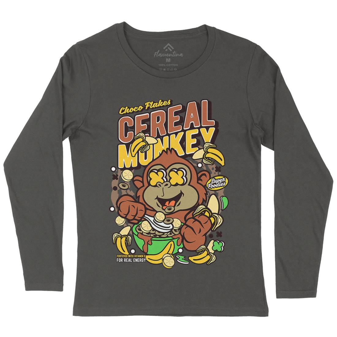 Cereal Monkey Womens Long Sleeve T-Shirt Food C512