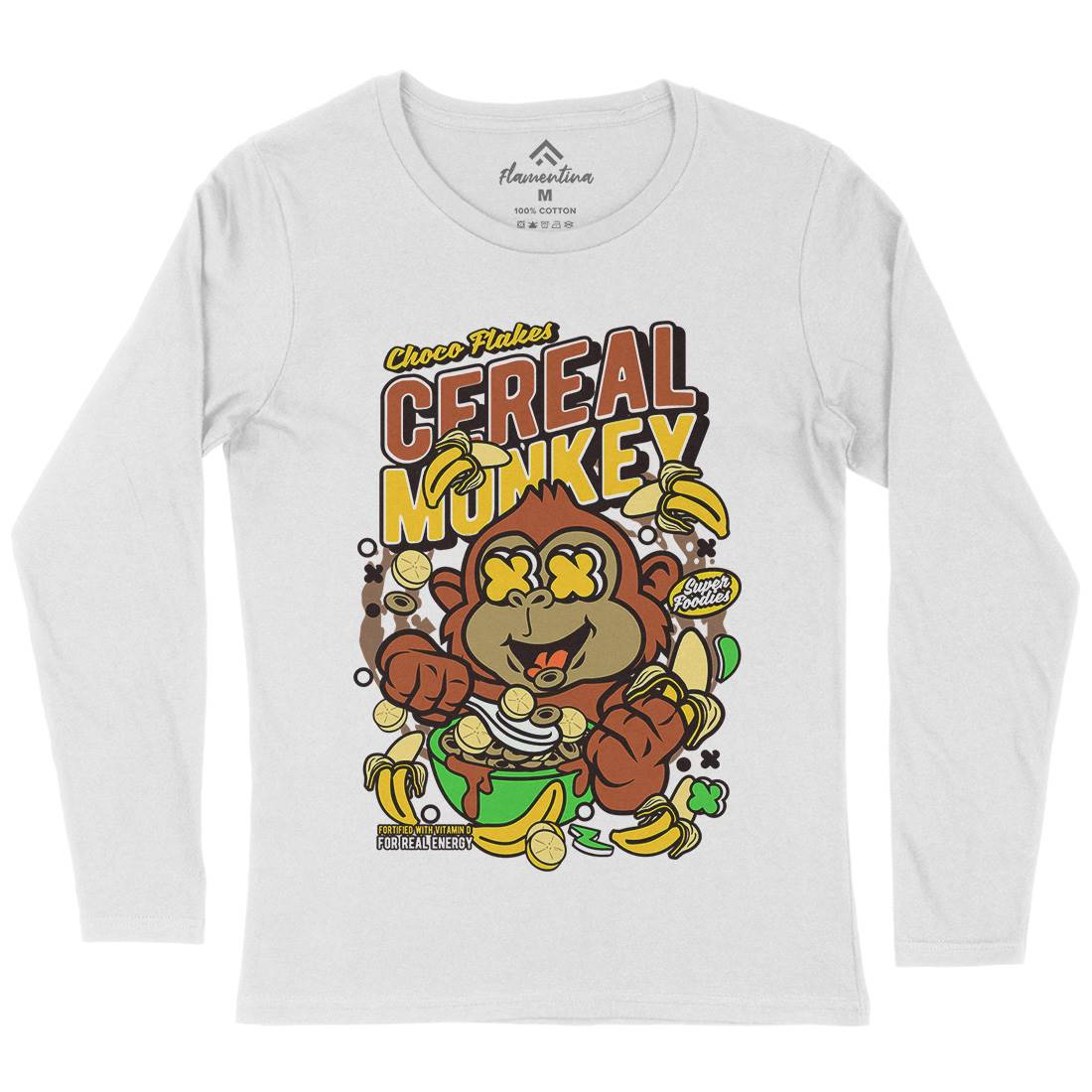 Cereal Monkey Womens Long Sleeve T-Shirt Food C512