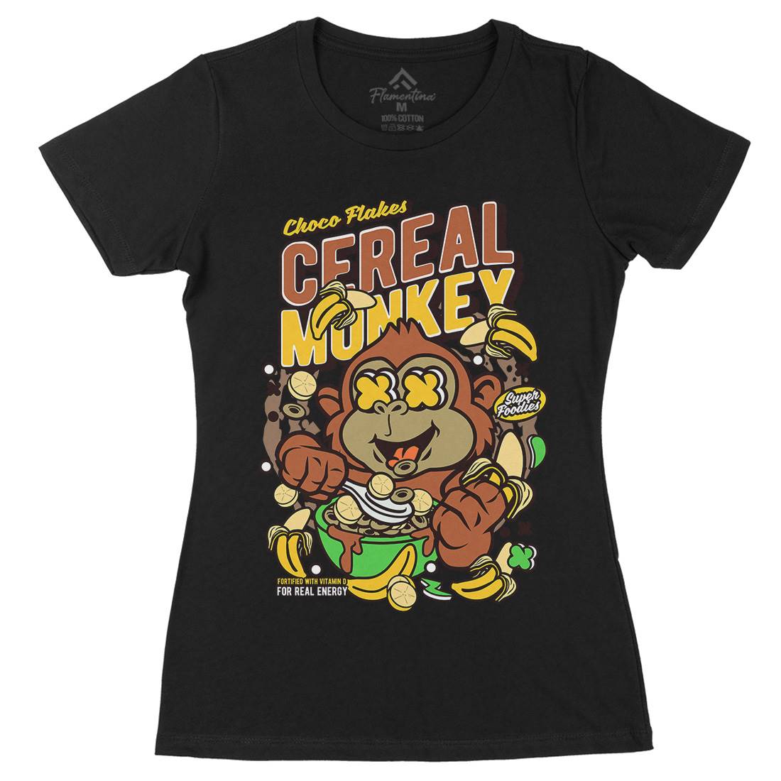 Cereal Monkey Womens Organic Crew Neck T-Shirt Food C512
