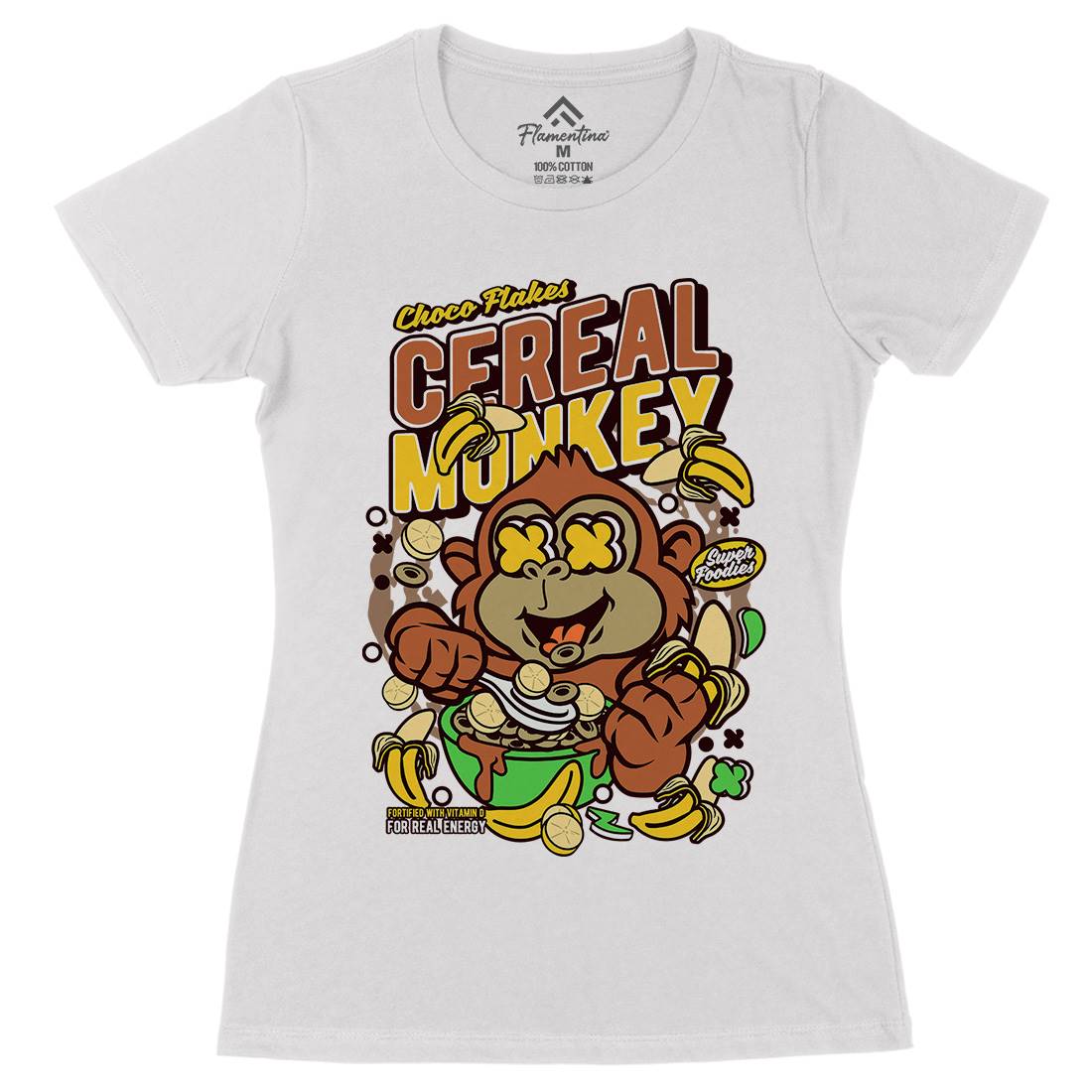 Cereal Monkey Womens Organic Crew Neck T-Shirt Food C512