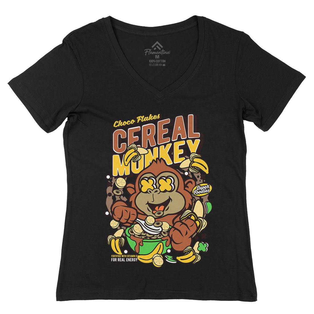 Cereal Monkey Womens Organic V-Neck T-Shirt Food C512