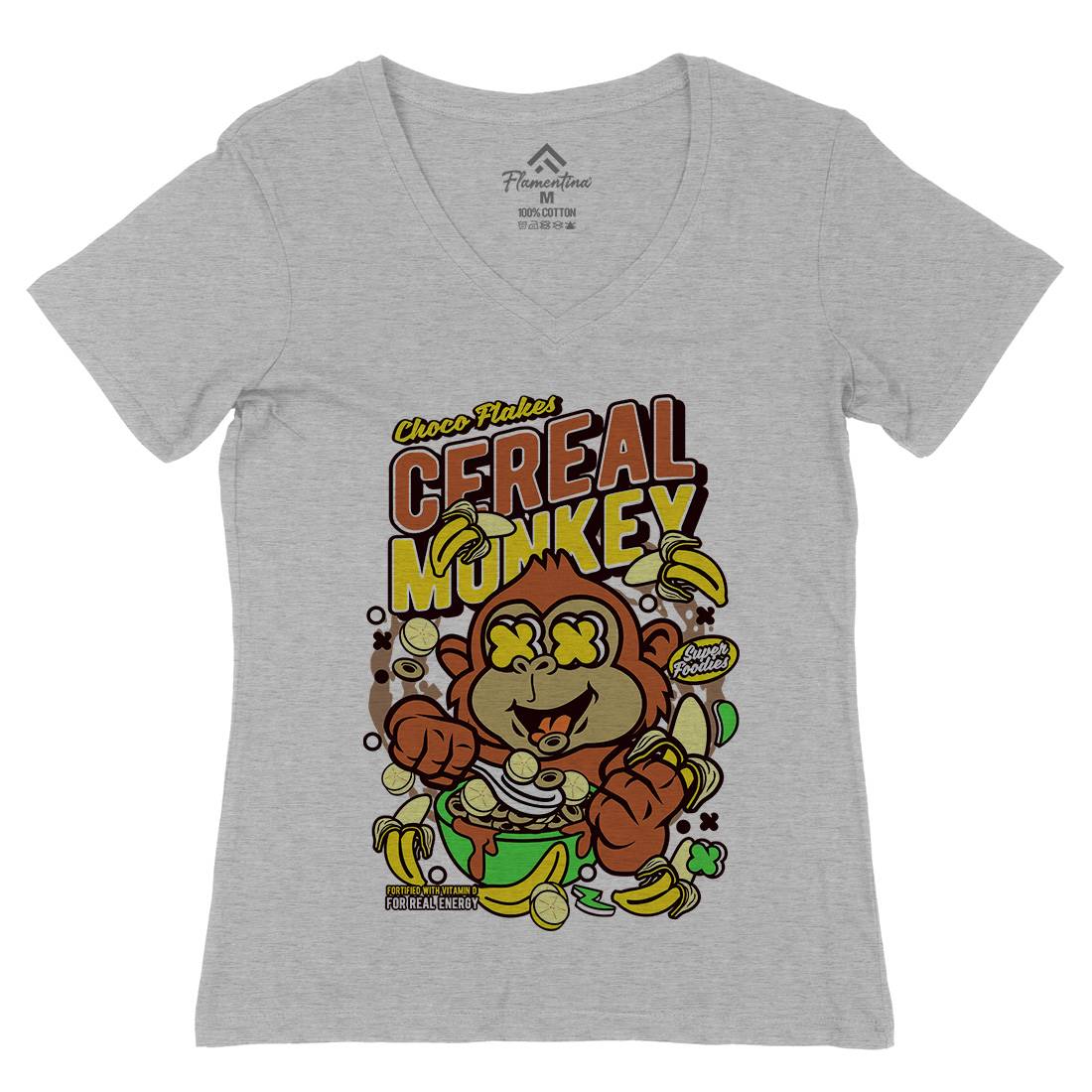 Cereal Monkey Womens Organic V-Neck T-Shirt Food C512
