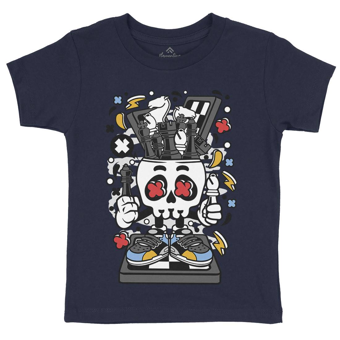 Chess Skull Head Kids Organic Crew Neck T-Shirt Sport C516