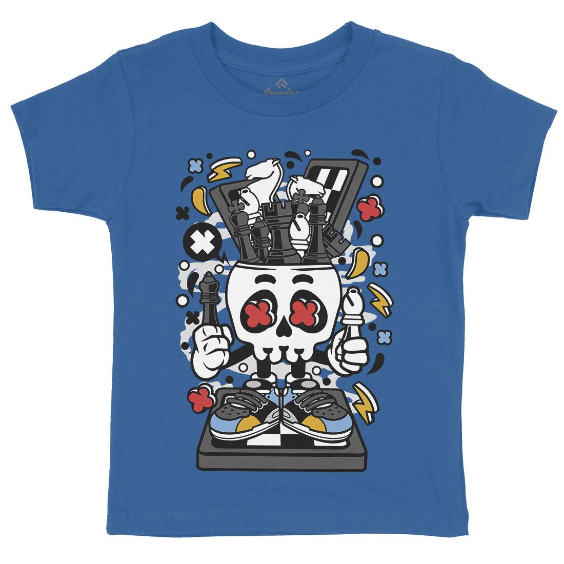 Chess Skull Head Kids Organic Crew Neck T-Shirt Sport C516