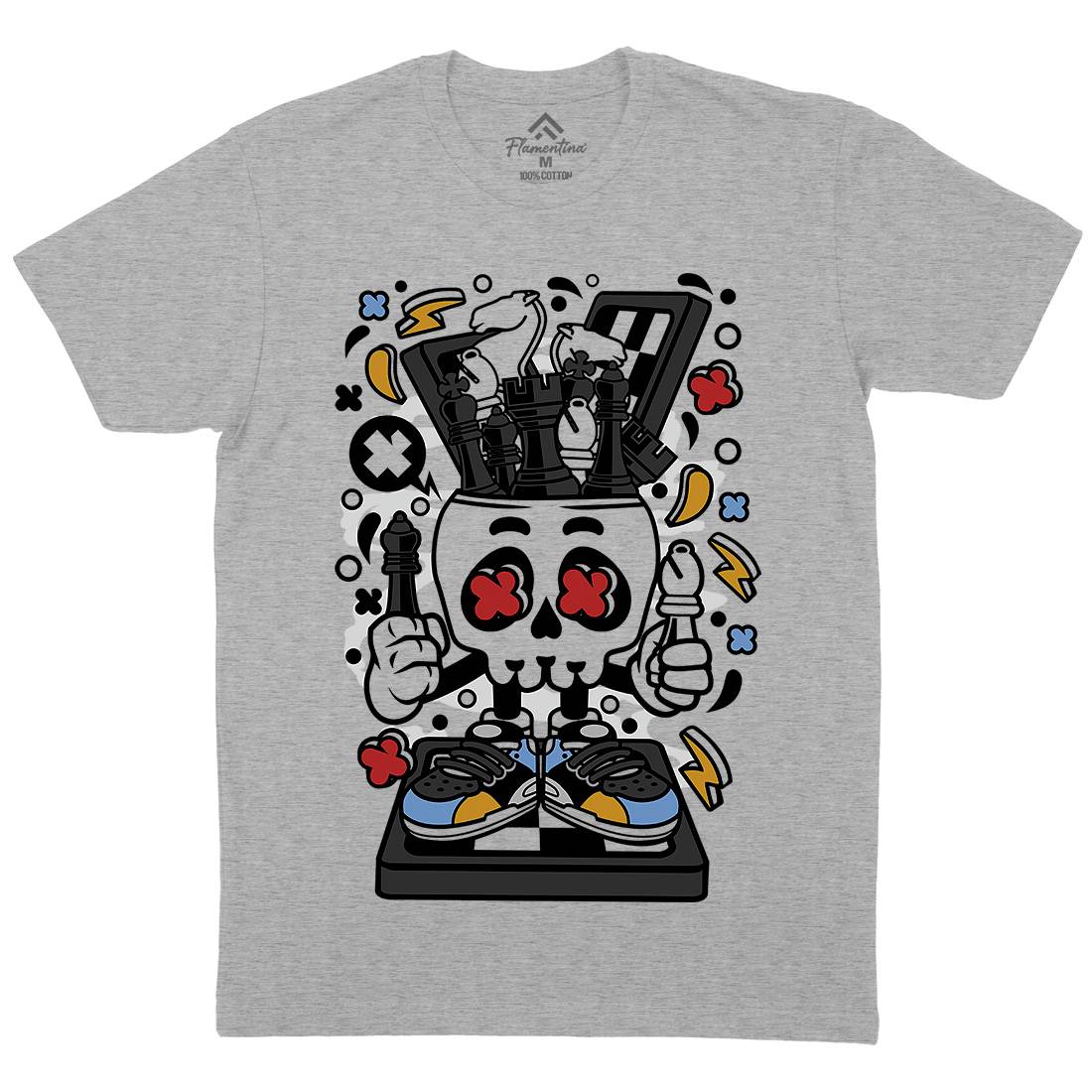 Chess Skull Head Mens Crew Neck T-Shirt Sport C516