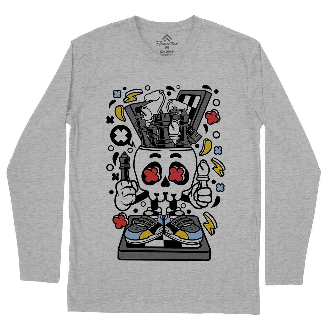 Chess Skull Head Mens Long Sleeve T-Shirt Sport C516