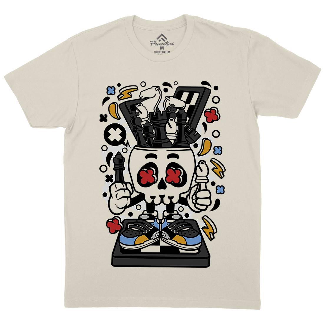 Chess Skull Head Mens Organic Crew Neck T-Shirt Sport C516