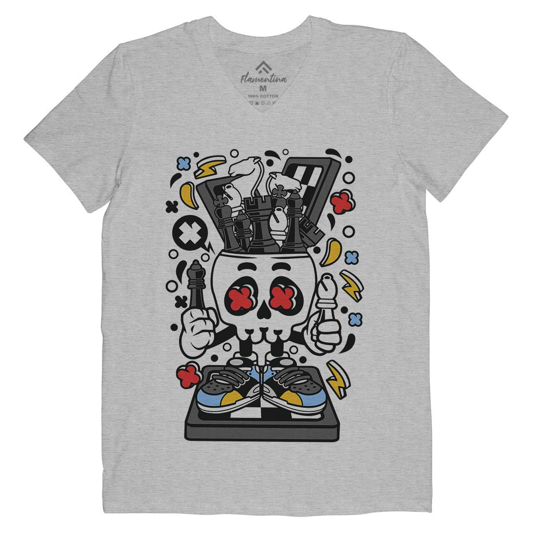 Chess Skull Head Mens V-Neck T-Shirt Sport C516
