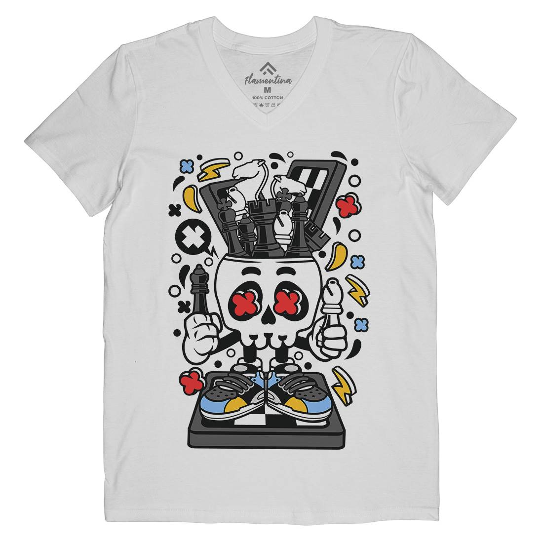 Chess Skull Head Mens Organic V-Neck T-Shirt Sport C516