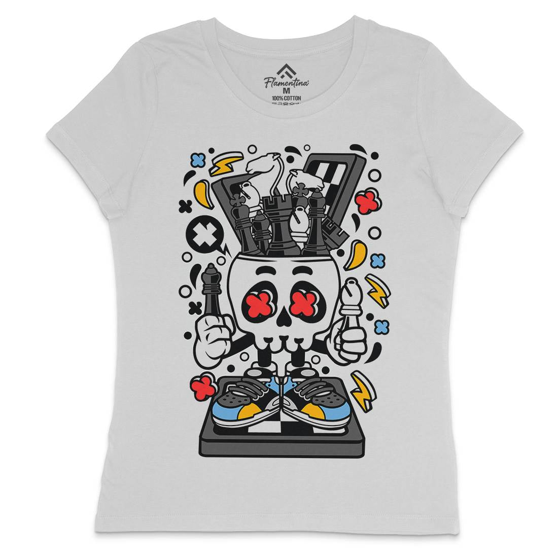Chess Skull Head Womens Crew Neck T-Shirt Sport C516