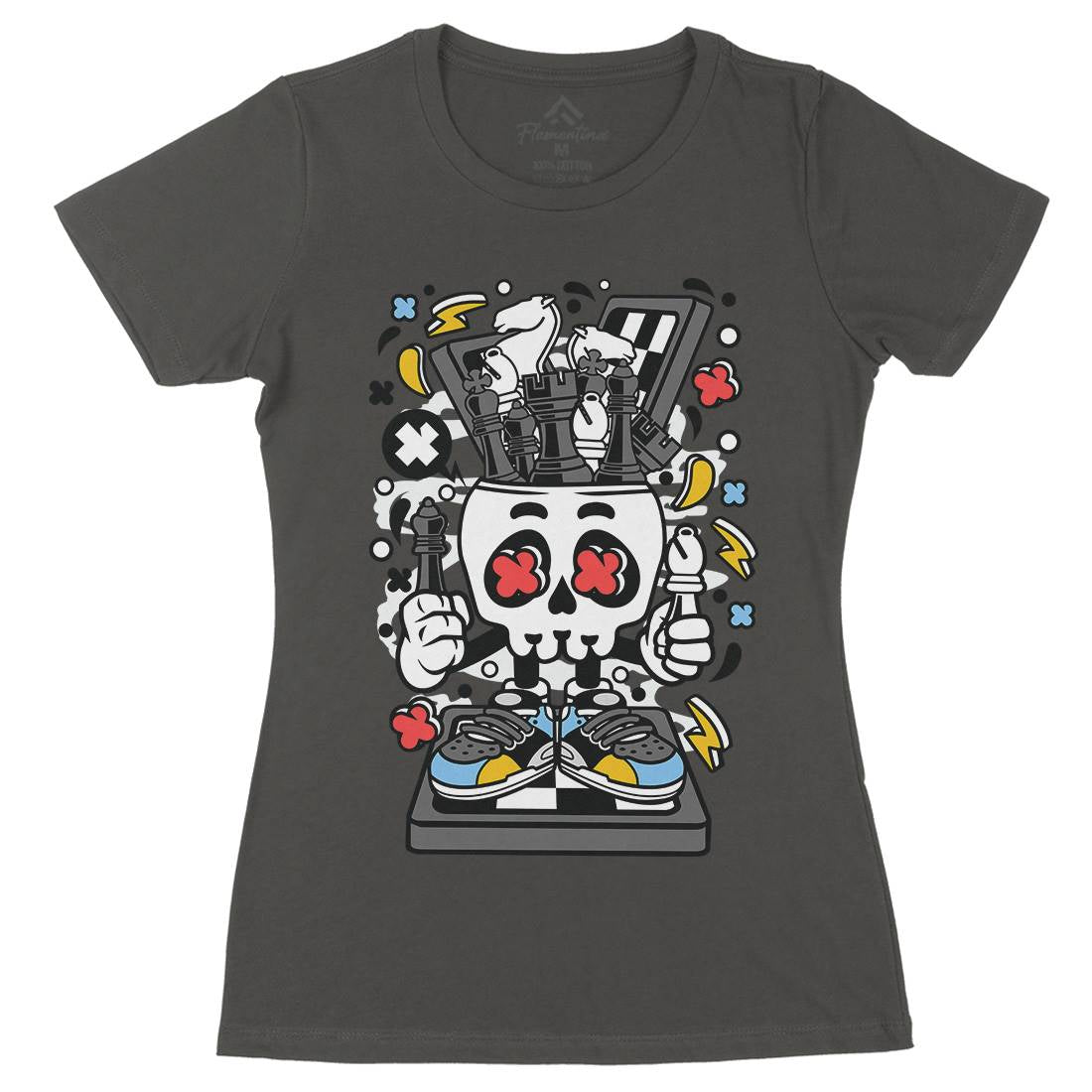 Chess Skull Head Womens Organic Crew Neck T-Shirt Sport C516
