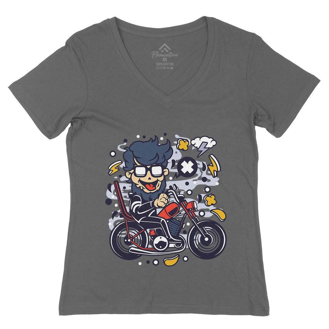 Chopper Hipster Womens Organic V-Neck T-Shirt Motorcycles C517