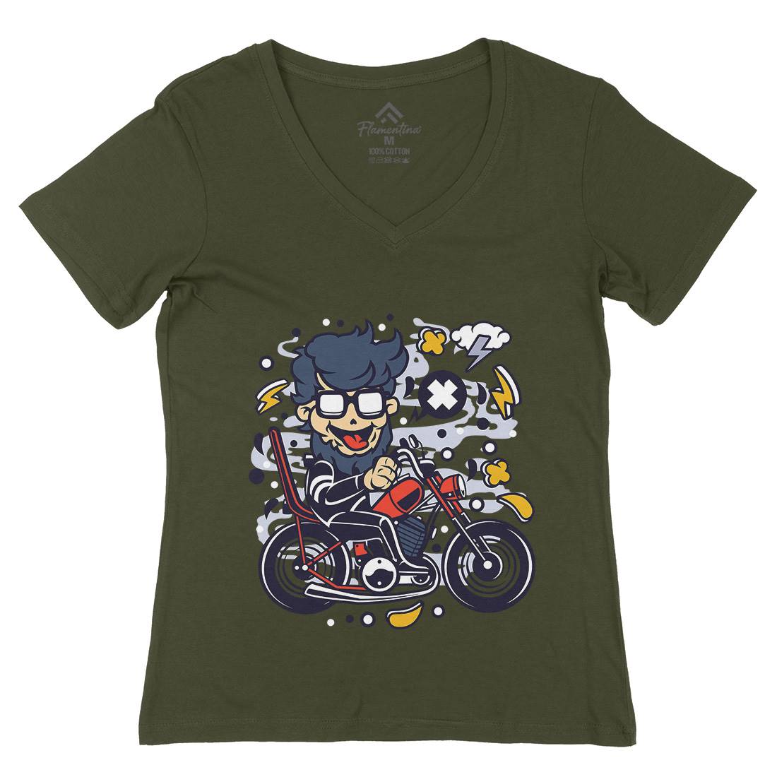 Chopper Hipster Womens Organic V-Neck T-Shirt Motorcycles C517