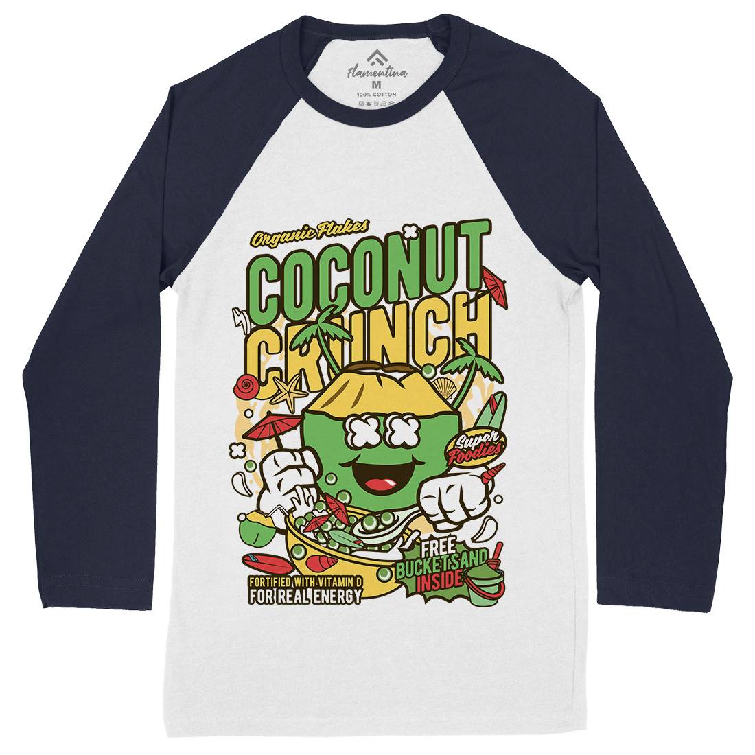 Coconut Crunch Mens Long Sleeve Baseball T-Shirt Food C519