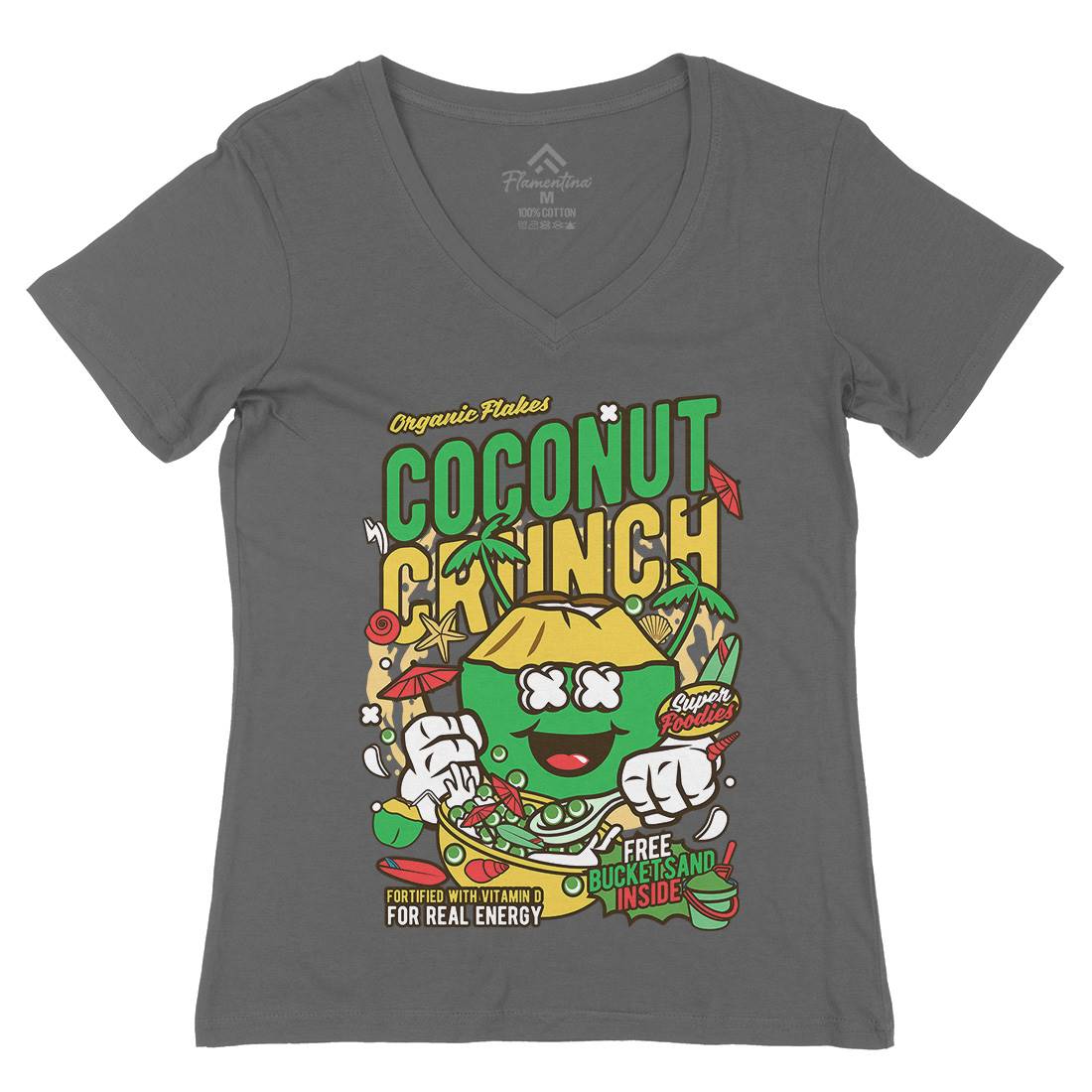 Coconut Crunch Womens Organic V-Neck T-Shirt Food C519