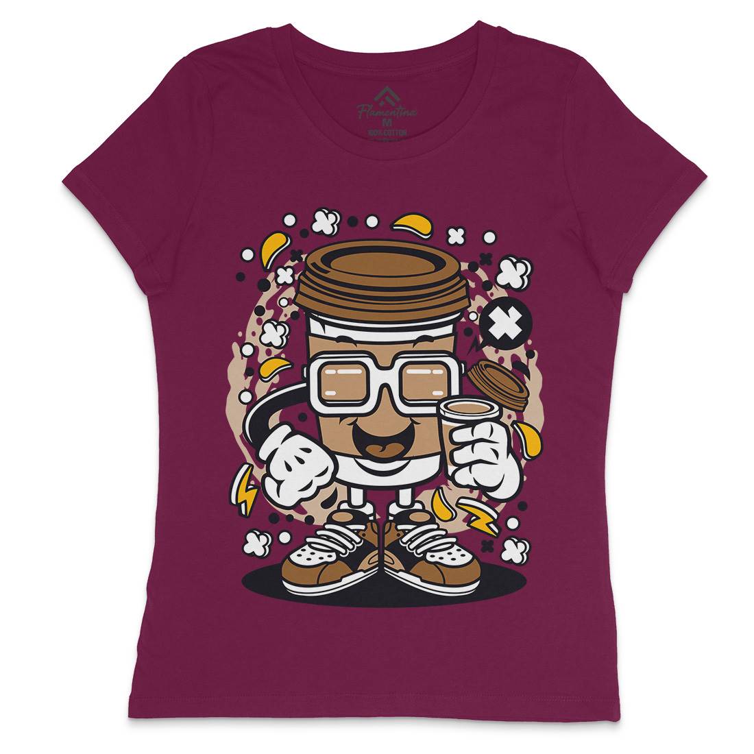 Coffee Cup Womens Crew Neck T-Shirt Drinks C521