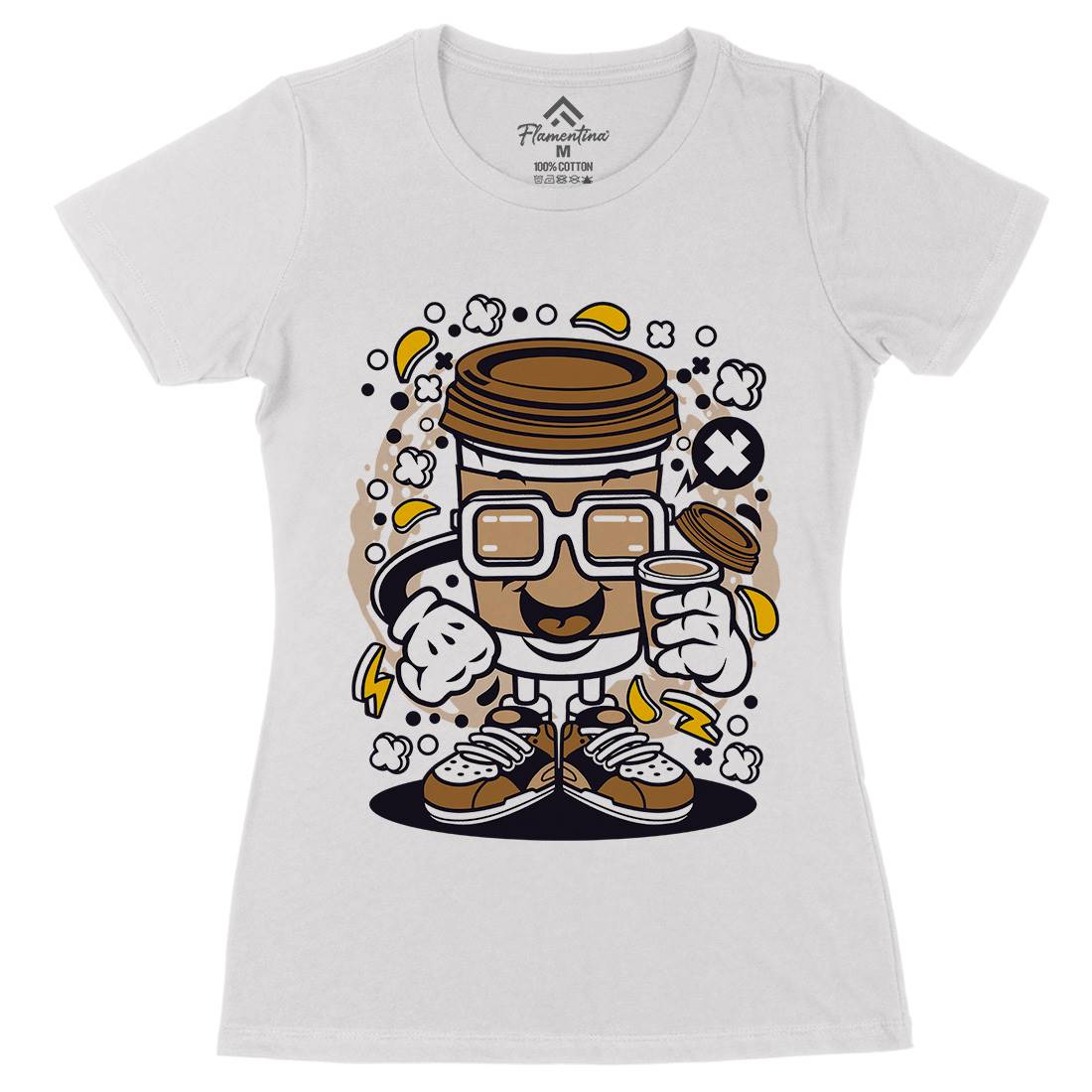 Coffee Cup Womens Organic Crew Neck T-Shirt Drinks C521