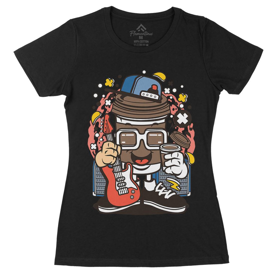 Coffee Cup Rocker Womens Organic Crew Neck T-Shirt Music C523