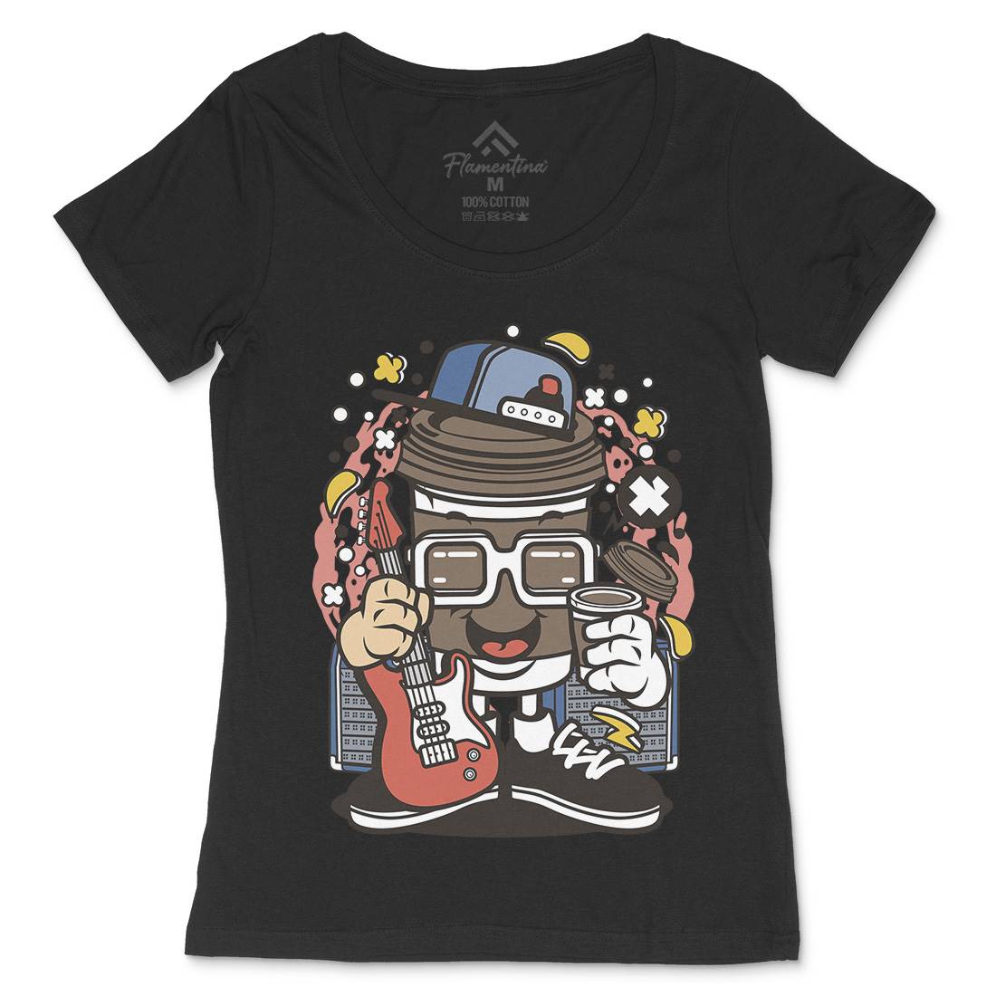 Coffee Cup Rocker Womens Scoop Neck T-Shirt Music C523
