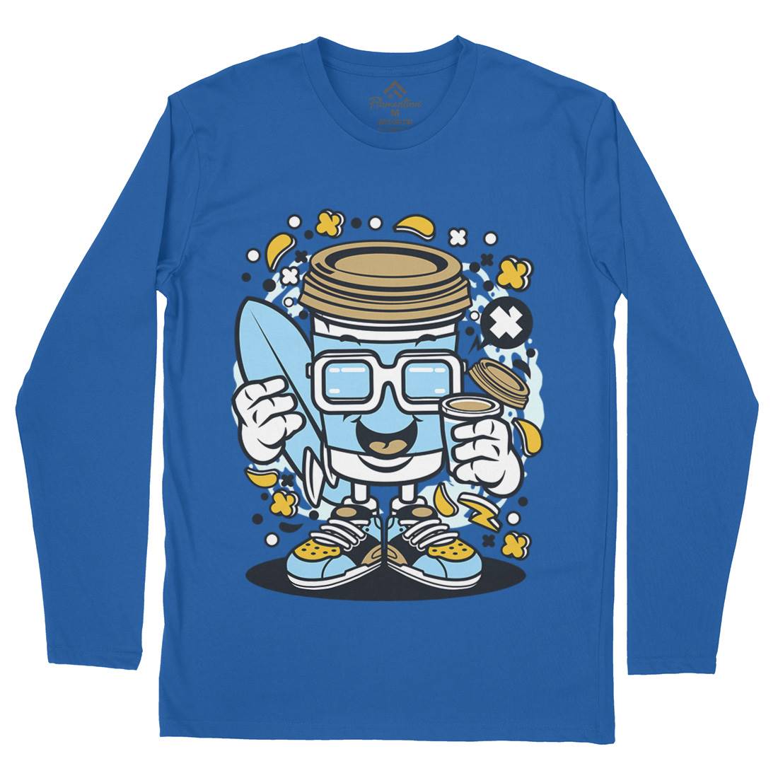 Coffee Cup Surfer Mens Long Sleeve T-Shirt Surf C524