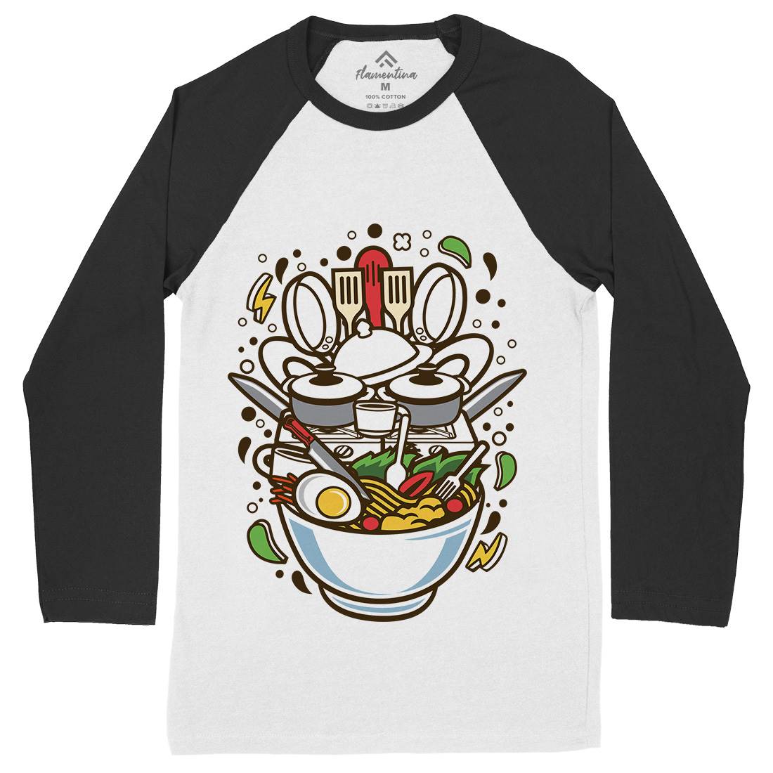 Cooking Ramen Mens Long Sleeve Baseball T-Shirt Food C526