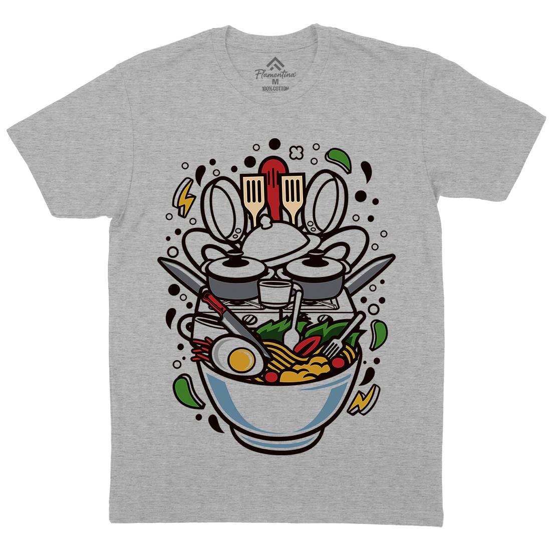 Cooking Ramen Mens Organic Crew Neck T-Shirt Food C526
