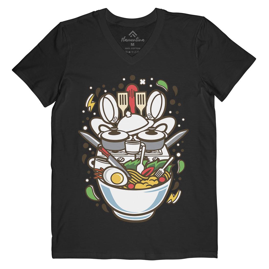 Cooking Ramen Mens V-Neck T-Shirt Food C526
