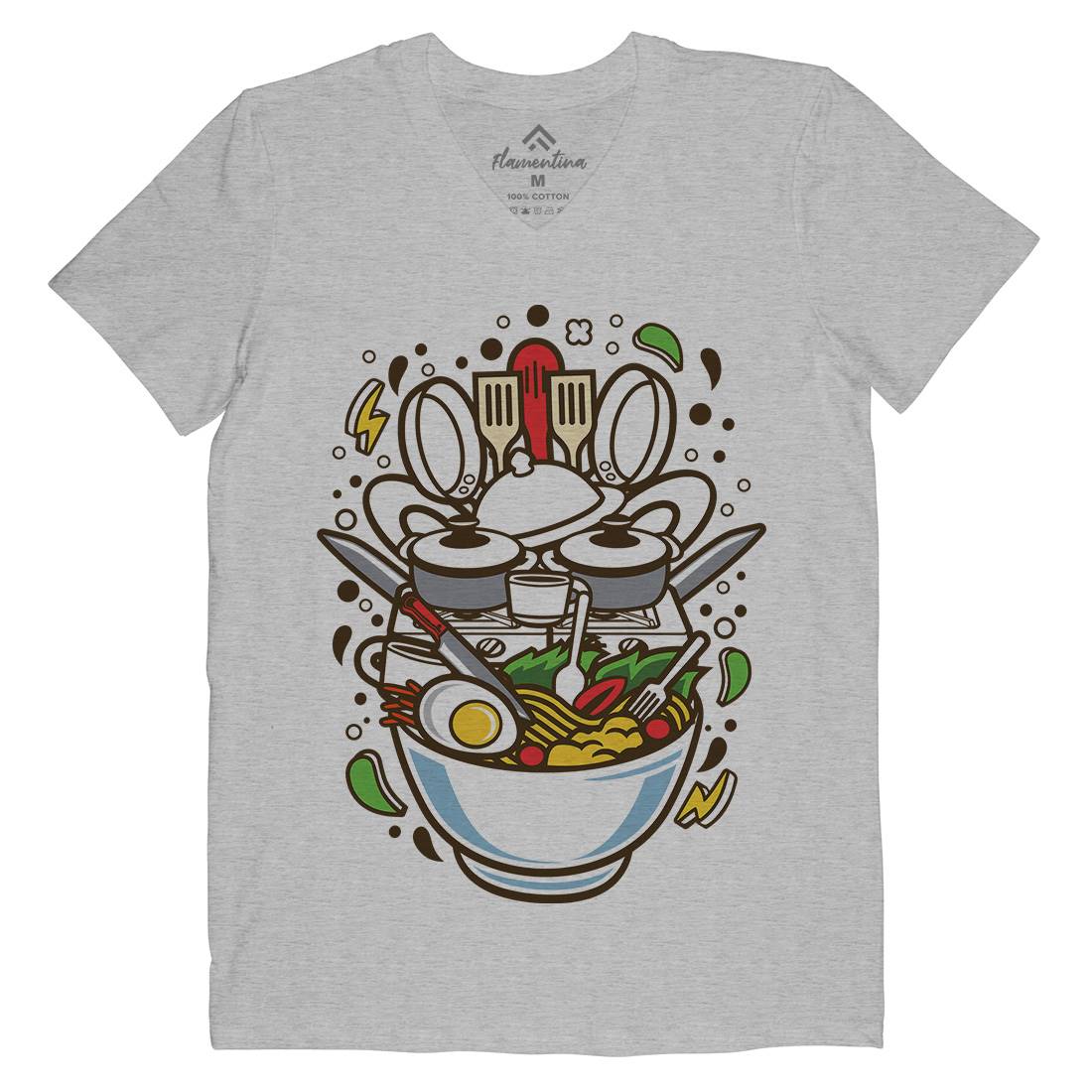 Cooking Ramen Mens V-Neck T-Shirt Food C526