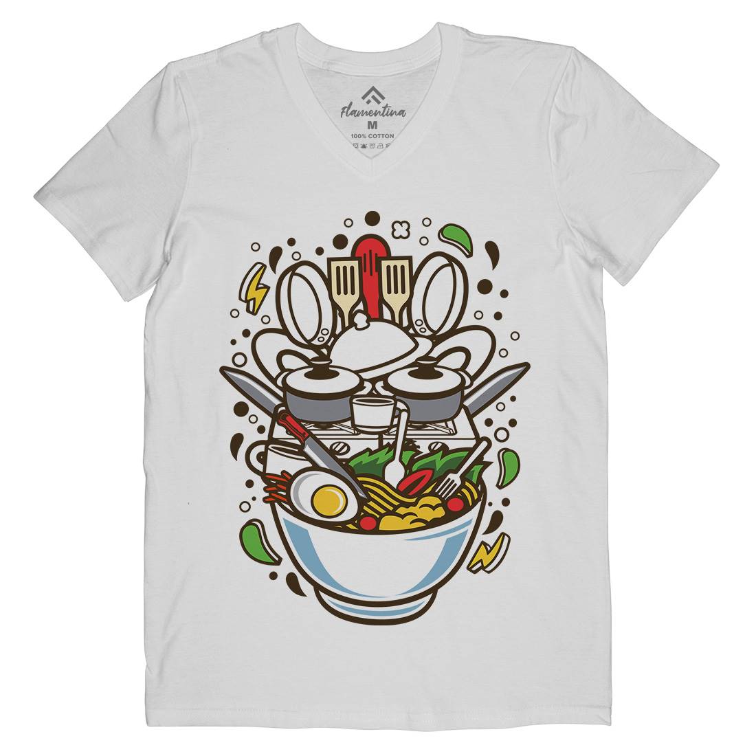 Cooking Ramen Mens Organic V-Neck T-Shirt Food C526