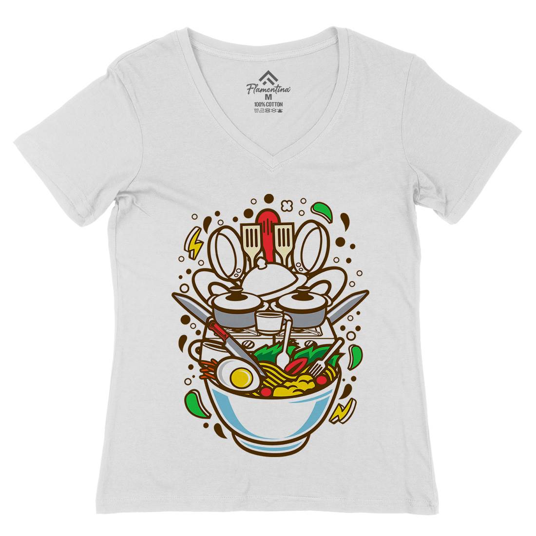 Cooking Ramen Womens Organic V-Neck T-Shirt Food C526