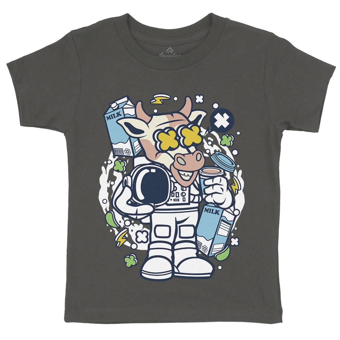 Cow Astronaut Kids Organic Crew Neck T-Shirt Space C527