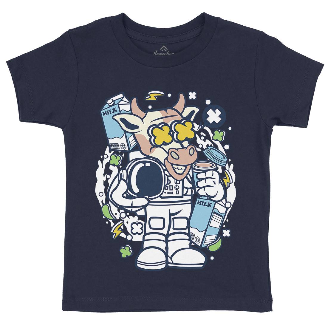 Cow Astronaut Kids Organic Crew Neck T-Shirt Space C527