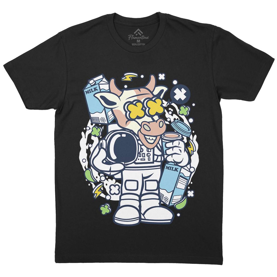 Cow Astronaut Mens Organic Crew Neck T-Shirt Space C527