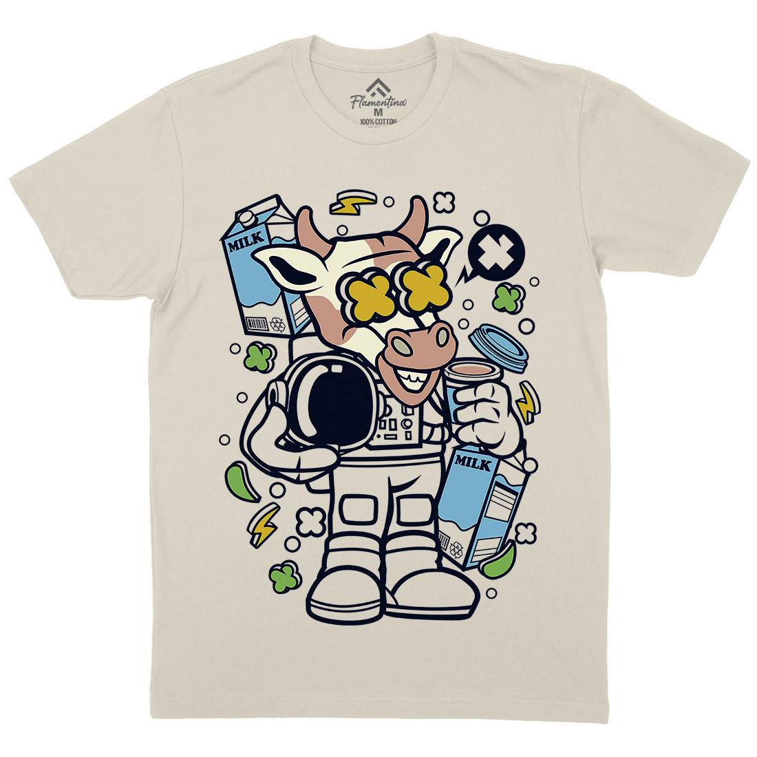 Cow Astronaut Mens Organic Crew Neck T-Shirt Space C527