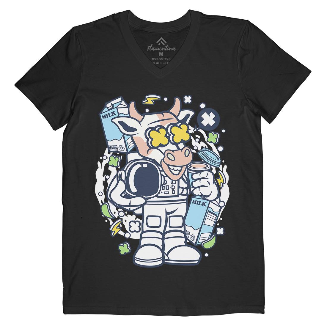 Cow Astronaut Mens V-Neck T-Shirt Space C527