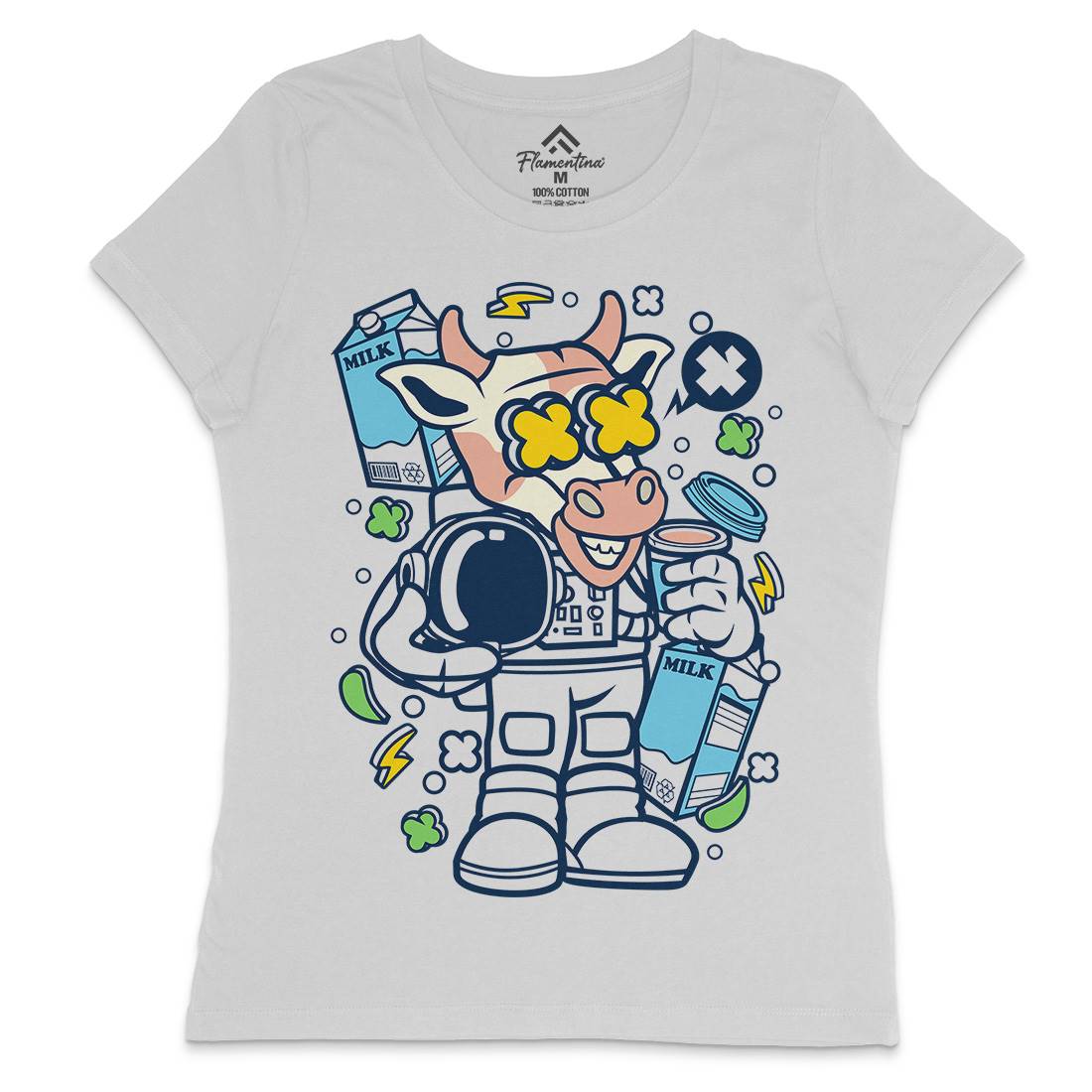 Cow Astronaut Womens Crew Neck T-Shirt Space C527