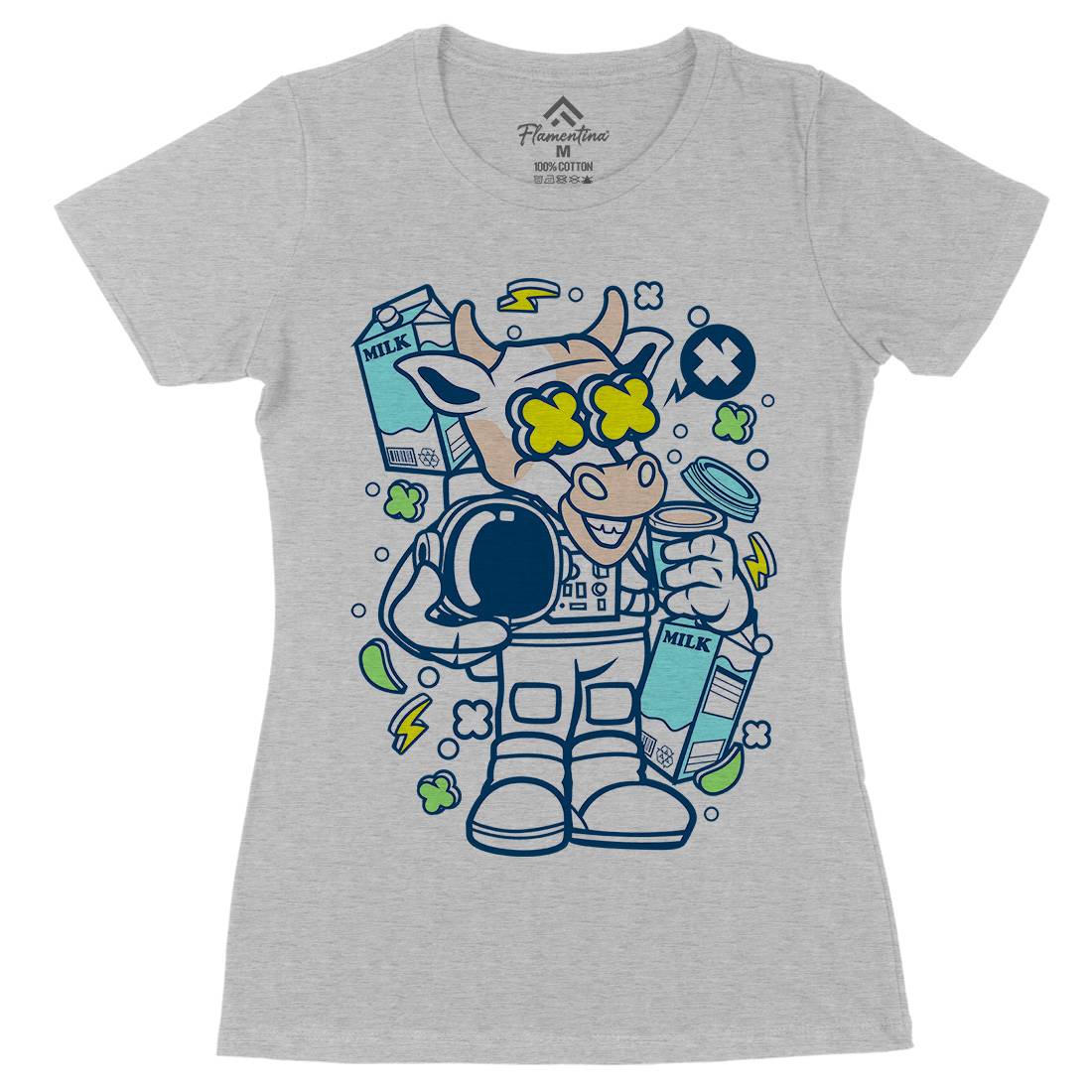 Cow Astronaut Womens Organic Crew Neck T-Shirt Space C527