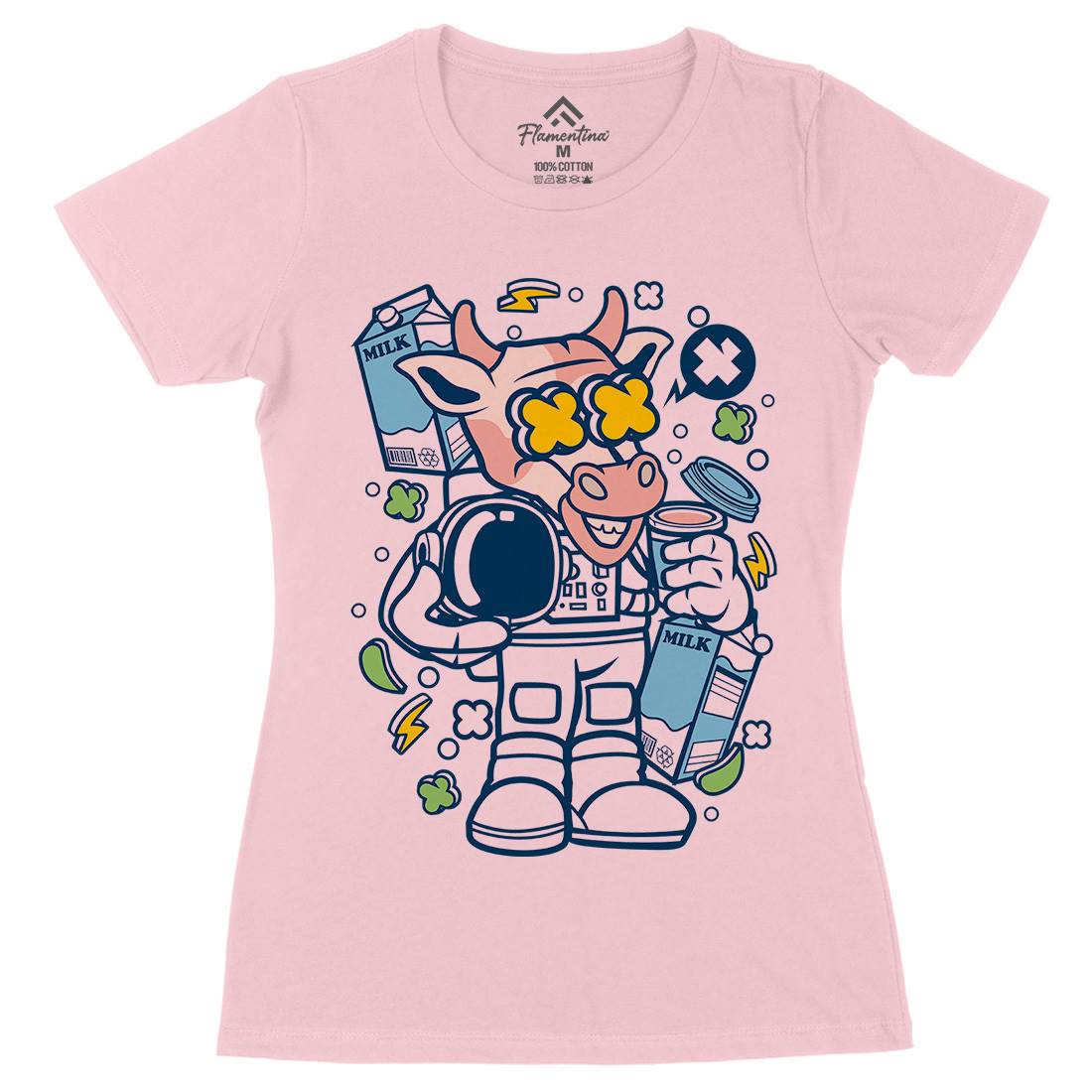 Cow Astronaut Womens Organic Crew Neck T-Shirt Space C527