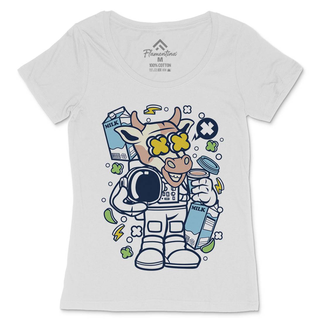 Cow Astronaut Womens Scoop Neck T-Shirt Space C527