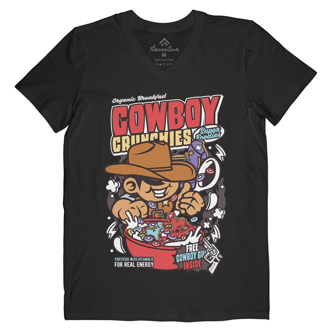 Cowboy Crunchies Mens Organic V-Neck T-Shirt Food C529