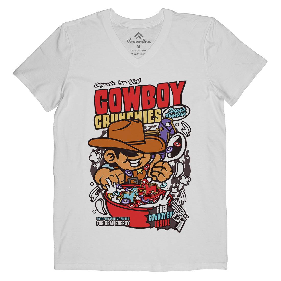 Cowboy Crunchies Mens Organic V-Neck T-Shirt Food C529