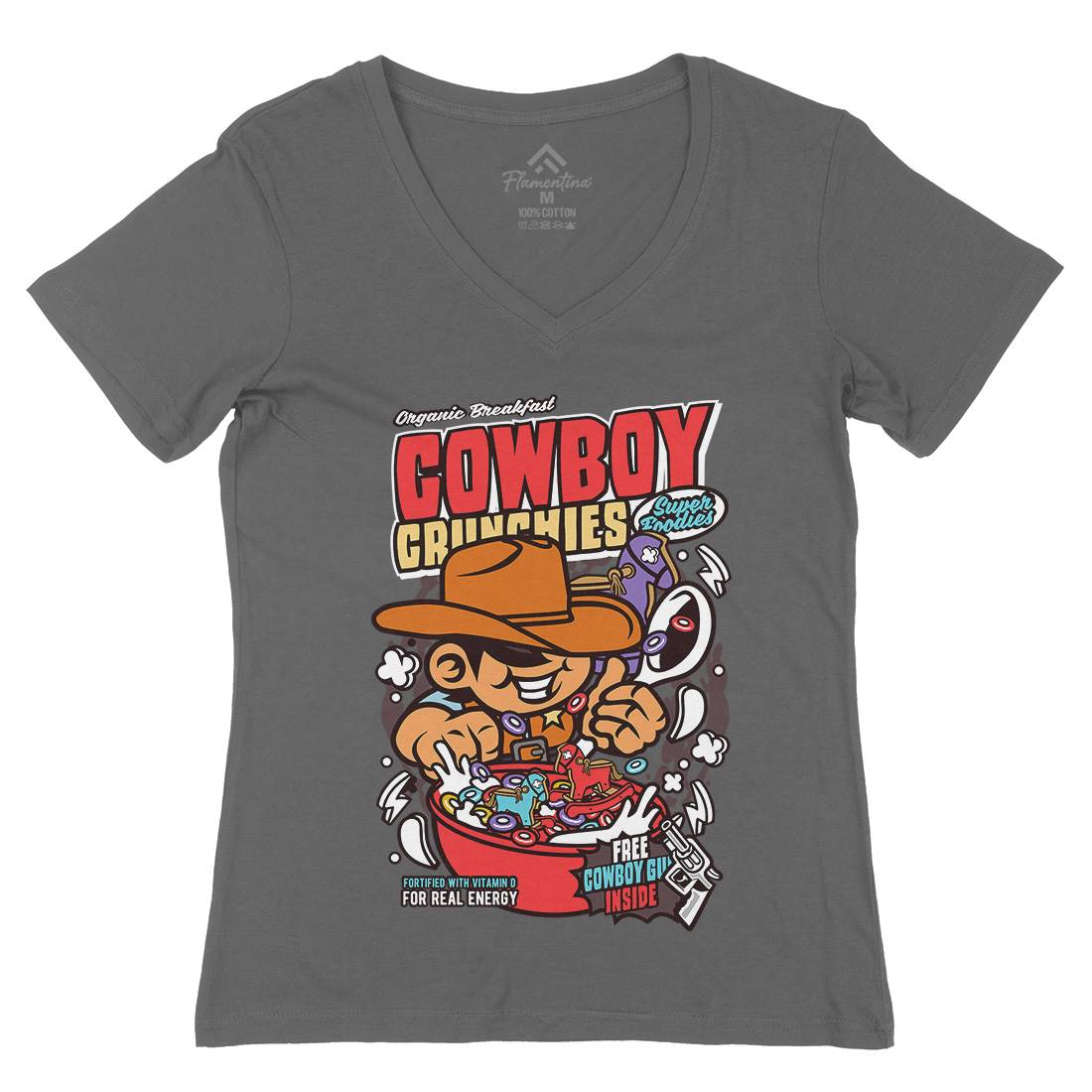 Cowboy Crunchies Womens Organic V-Neck T-Shirt Food C529
